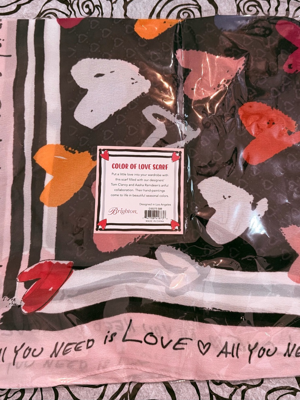 Brighton Color of Love Heart Print Scarf in Pink, Black, Red and Orange